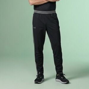 Under Armour Track Pants Men Large Black Grey Tapered Ankle Zip Training 1294980